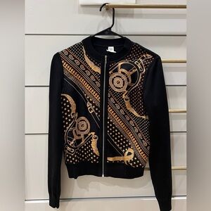 Hermes "Eperon d'Or Bandana" long-sleeve zipped twillaine cardigan